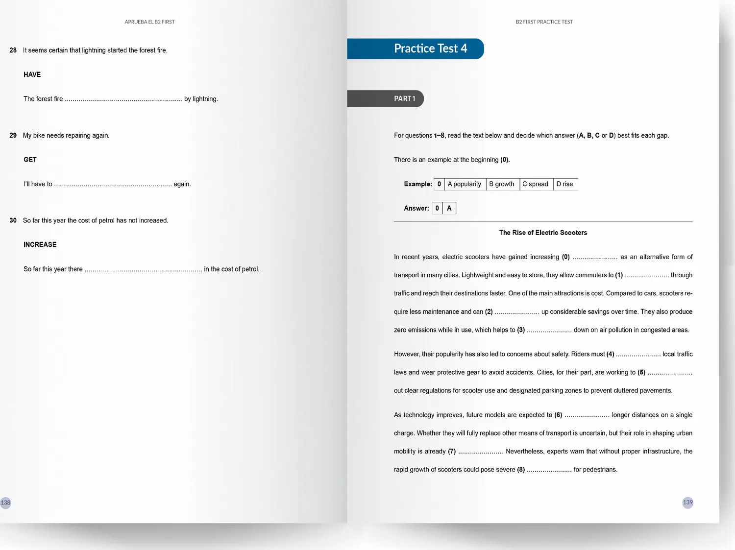 Practice Test 4, Part 1, con texto y preguntas en formato oficial