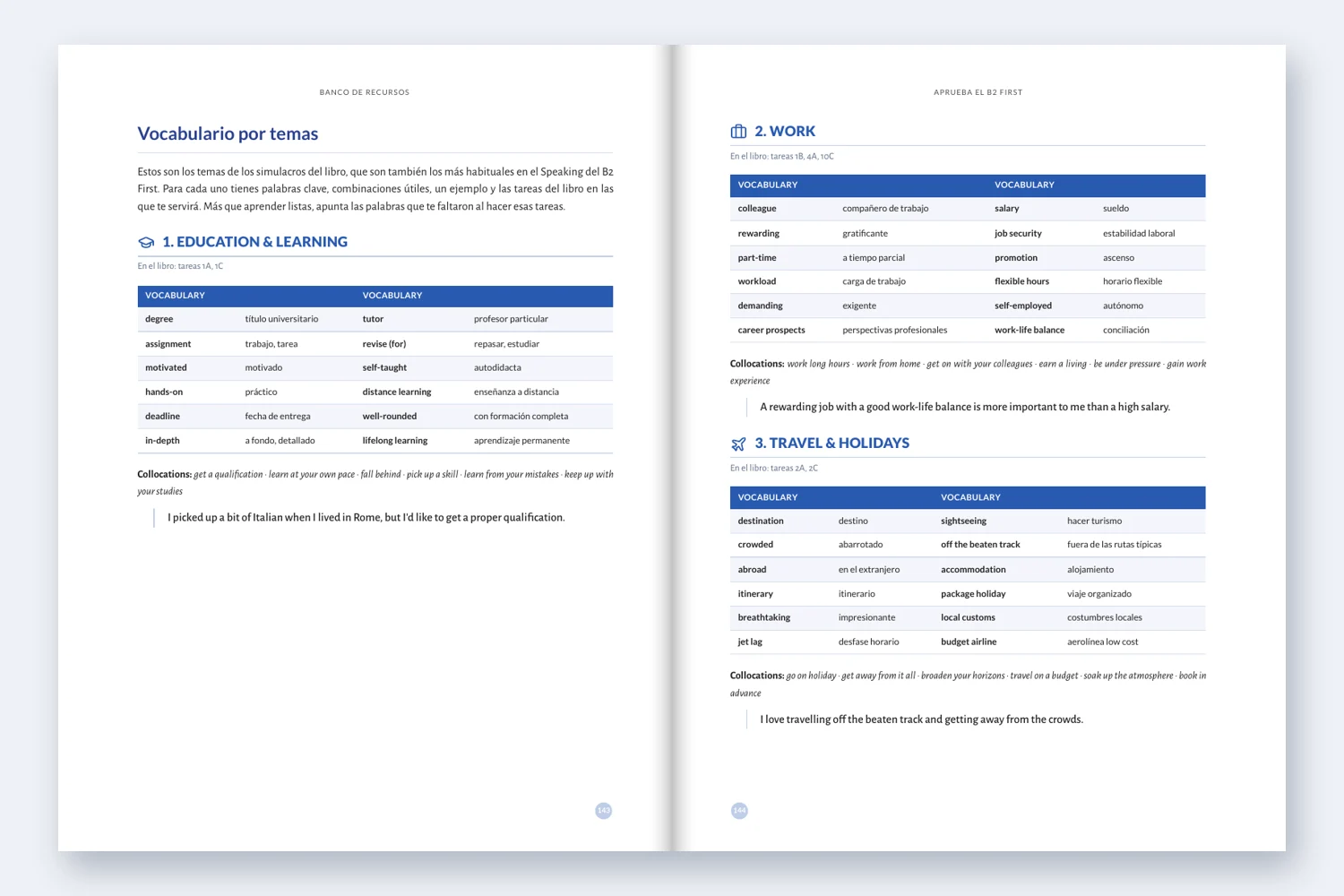 Banco de vocabulario por temas con collocations y ejemplos