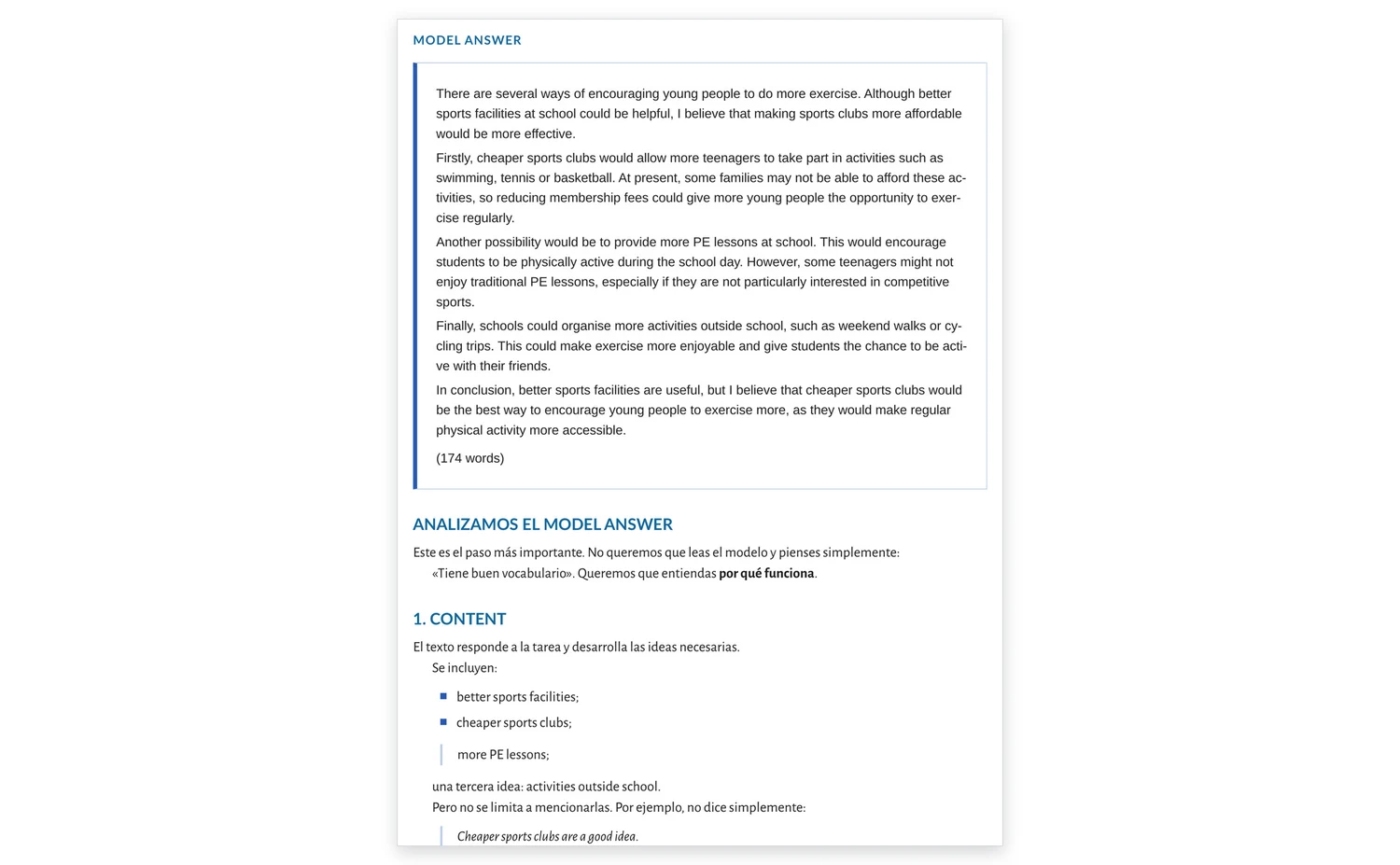 Respuesta modelo de un essay analizada criterio por criterio